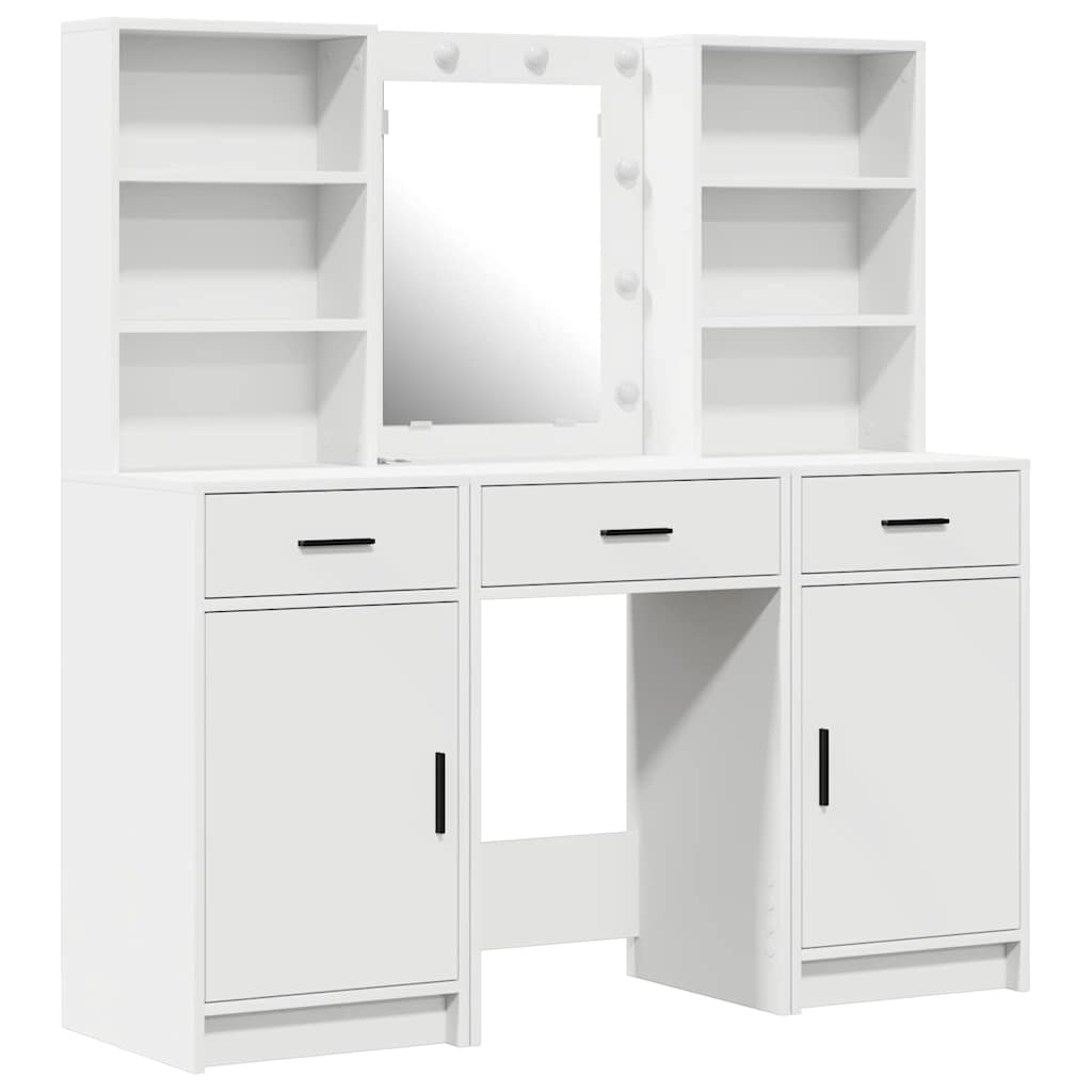 Set da tavolo da trucco con LED 3 pcs Bianco Legno multistrato