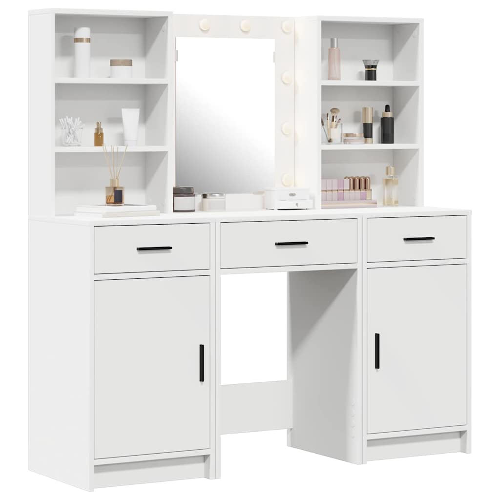 Set da tavolo da trucco con LED 3 pcs Bianco Legno multistrato