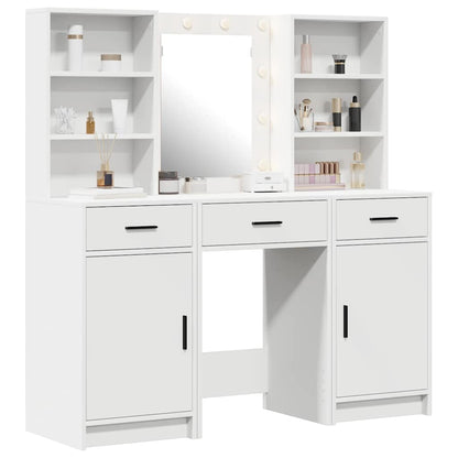 Set da tavolo da trucco con LED 3 pcs Bianco Legno multistrato