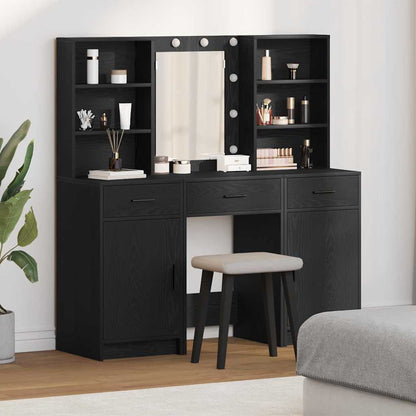 Set da tavolo da trucco con LED con cassetto 3 pcs Rovere Nero