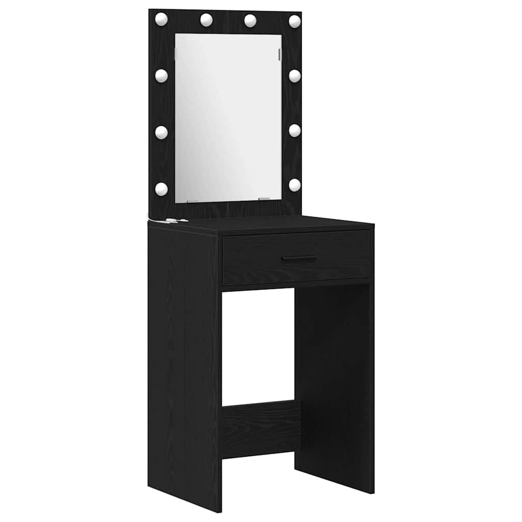 Set da tavolo da trucco con LED con cassetto 3 pcs Rovere Nero