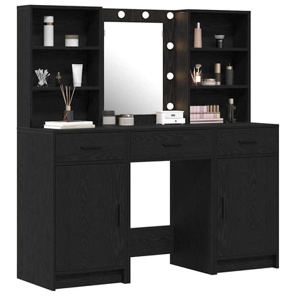 Set da tavolo da trucco con LED con cassetto 3 pcs Rovere Nero