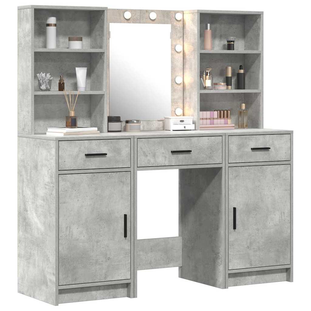 Set da tavolo da trucco con LED con porta 3 pcs Grigio cemento