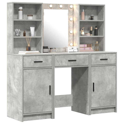 Set da tavolo da trucco con LED con porta 3 pcs Grigio cemento