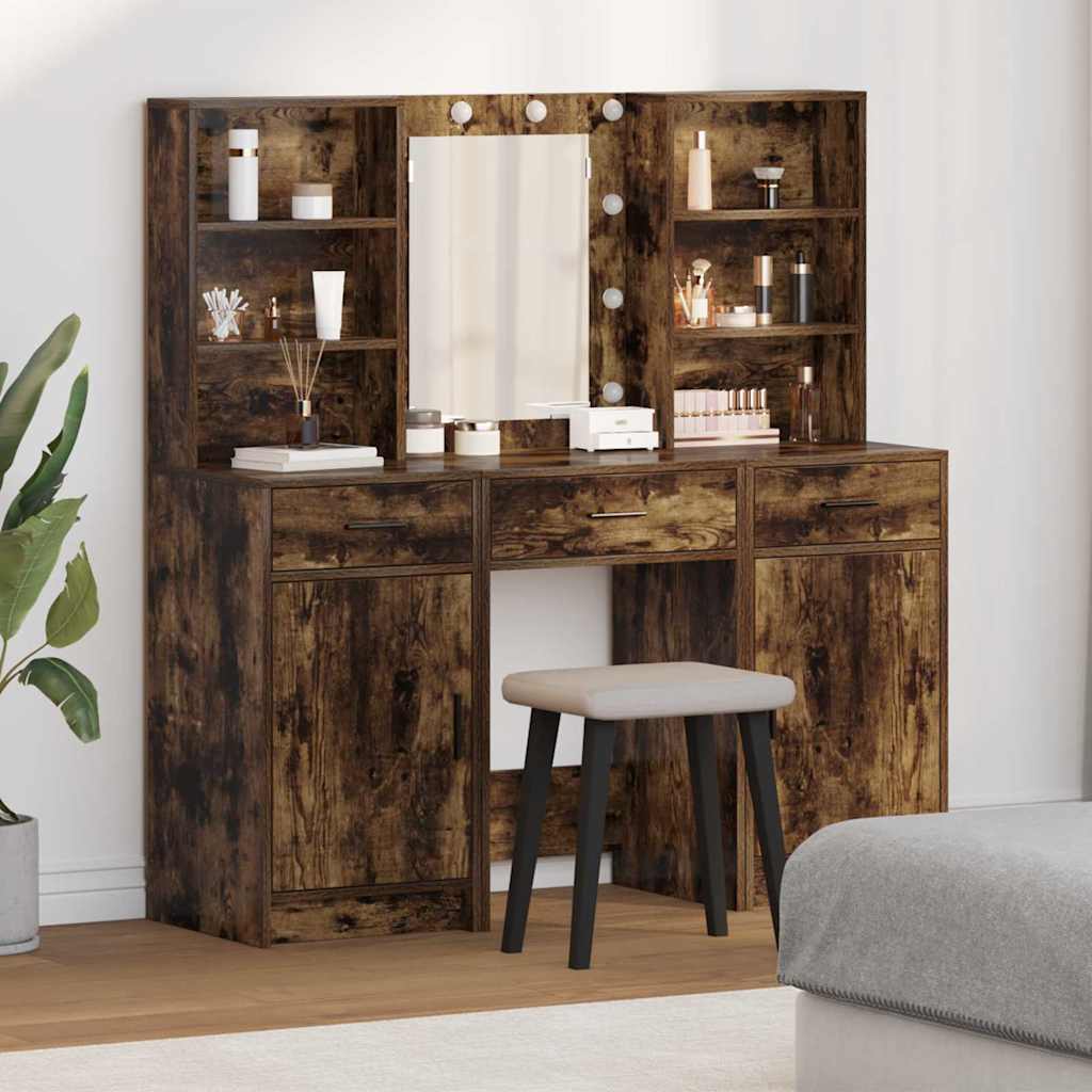 Set da tavolo da trucco con LED con cassetto 3 pcs Rovere fumÃ©