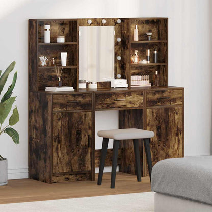 Set da tavolo da trucco con LED con cassetto 3 pcs Rovere fumÃ©