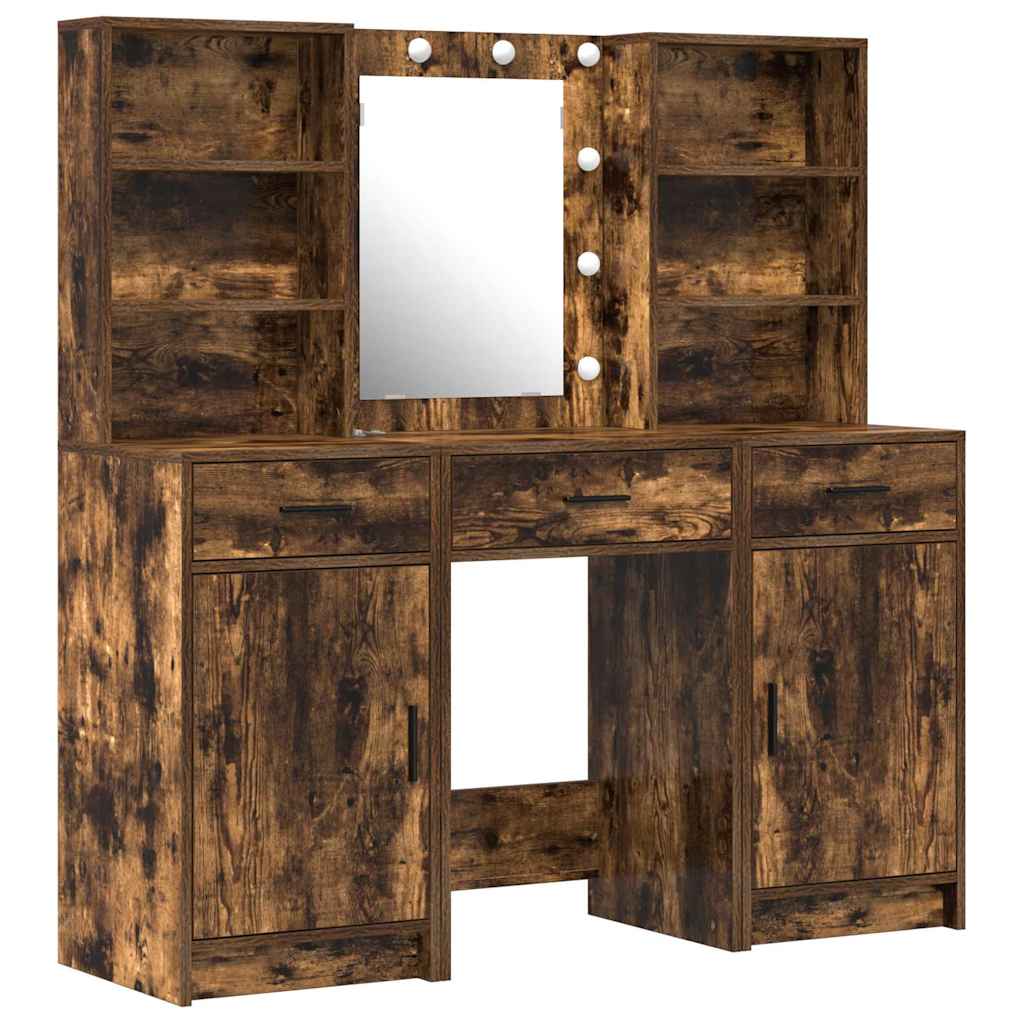 Set da tavolo da trucco con LED con cassetto 3 pcs Rovere fumÃ©