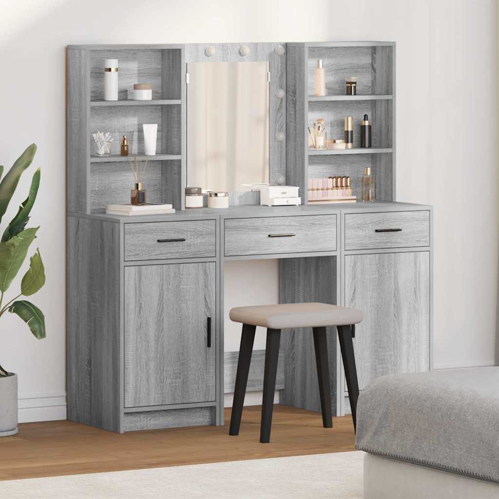Set da tavolo da trucco con LED con porta 3 pcs Grigio Sonoma