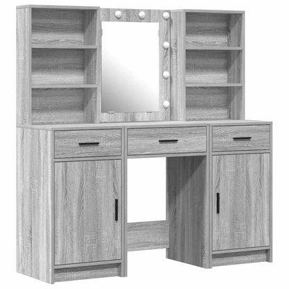 Set da tavolo da trucco con LED con porta 3 pcs Grigio Sonoma