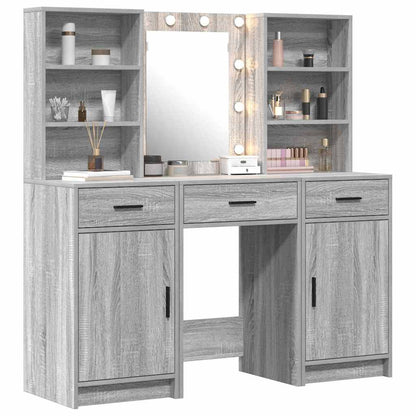 Set da tavolo da trucco con LED con porta 3 pcs Grigio Sonoma