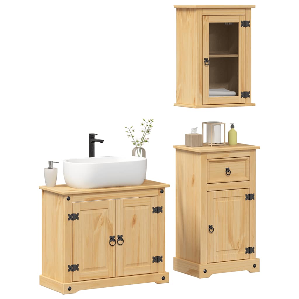 Set Mobili da Bagno 3 pz Corona in Legno Massello di Pino