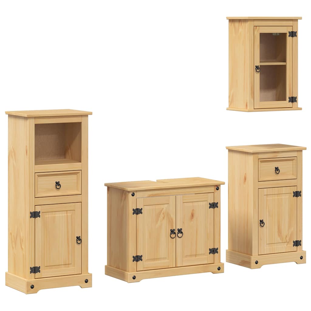 Set Mobili da Bagno 4 pz Corona in Legno Massello di Pino