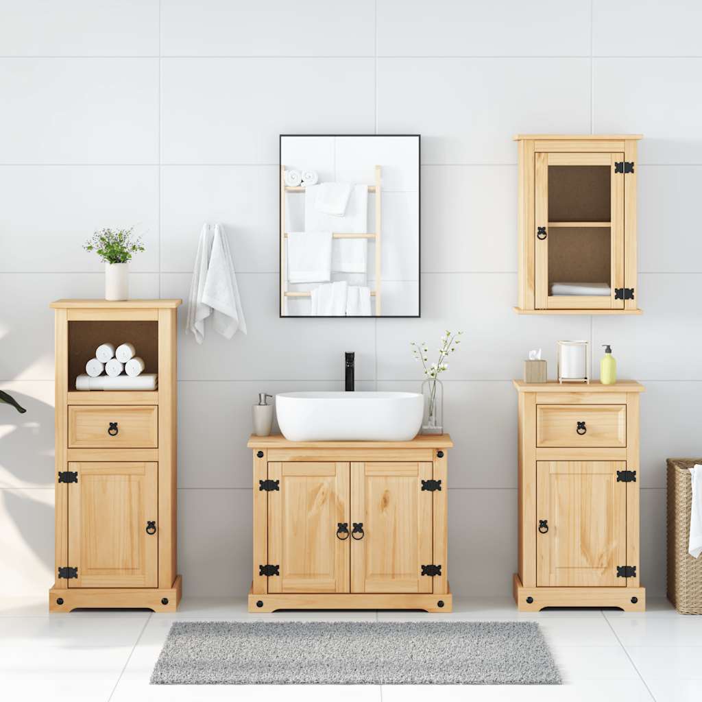 Set Mobili da Bagno 4 pz Corona in Legno Massello di Pino