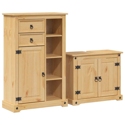 Set Mobili da Bagno 2 pz Corona in Legno Massello di Pino