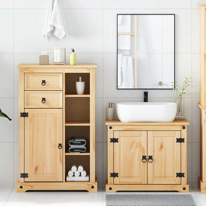 Set Mobili da Bagno 2 pz Corona in Legno Massello di Pino
