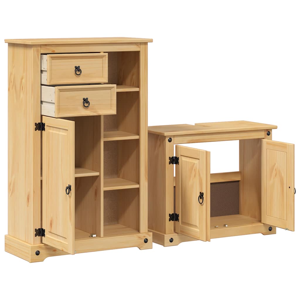 Set Mobili da Bagno 2 pz Corona in Legno Massello di Pino