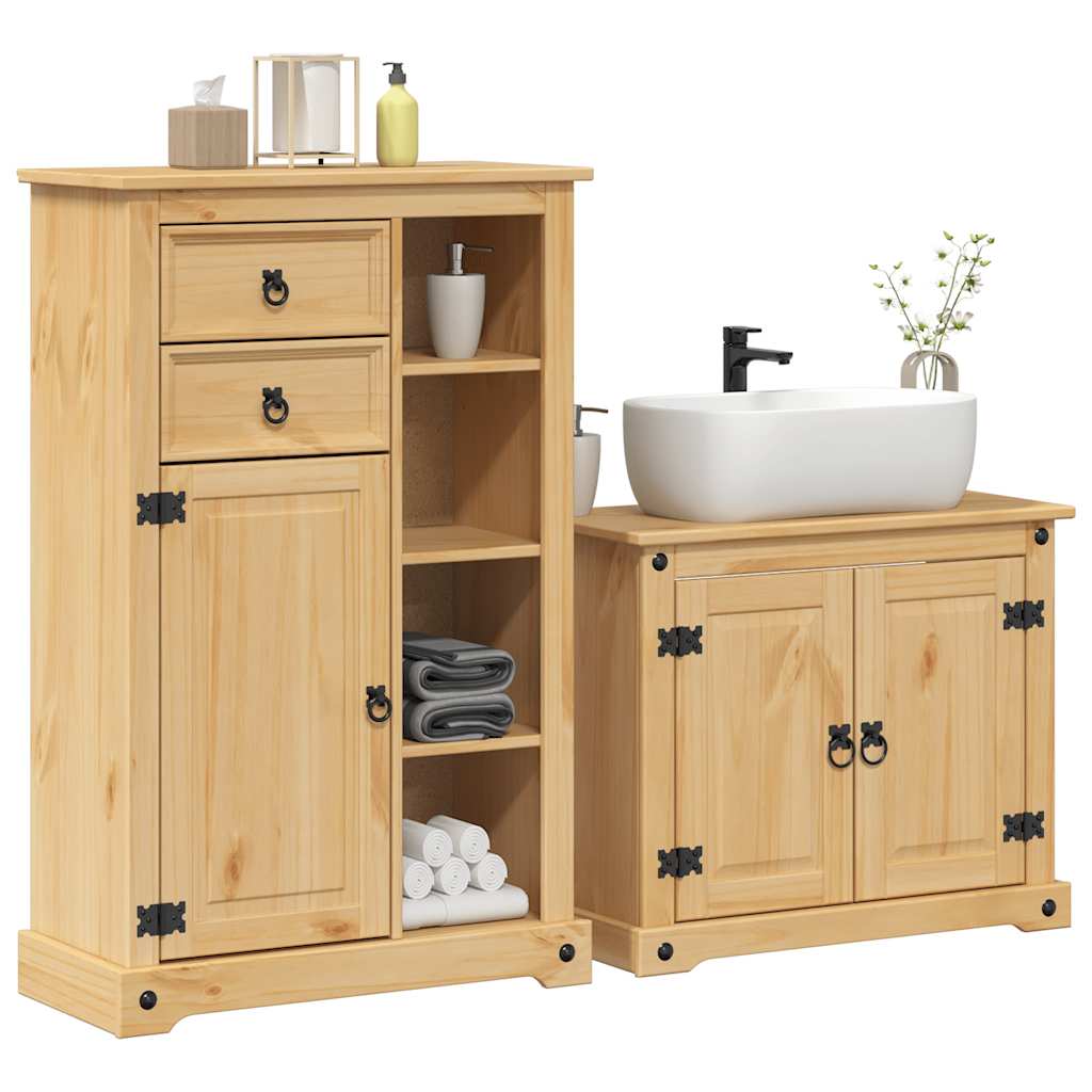 Set Mobili da Bagno 2 pz Corona in Legno Massello di Pino