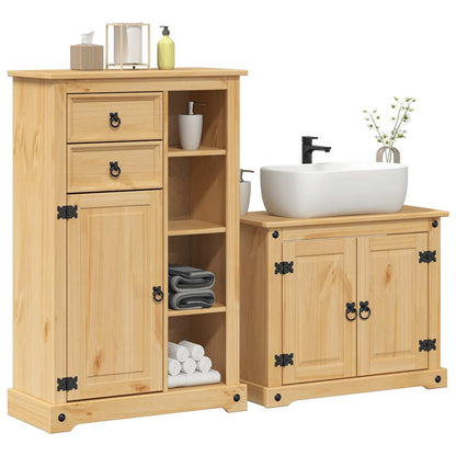 Set Mobili da Bagno 2 pz Corona in Legno Massello di Pino