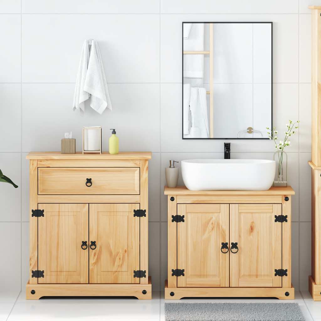 Set Mobili da Bagno 2 pz Corona in Legno Massello di Pino