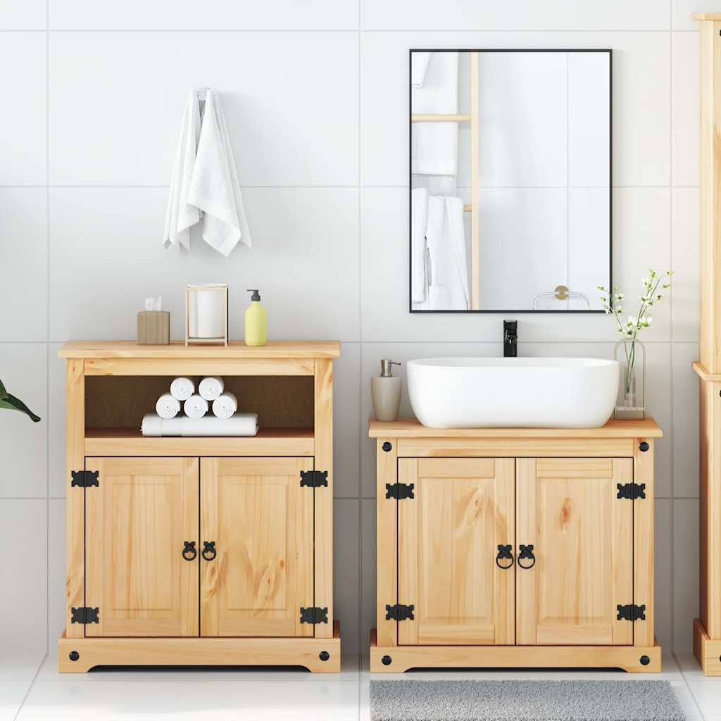 Set Mobili da Bagno 2 pz Corona in Legno Massello di Pino