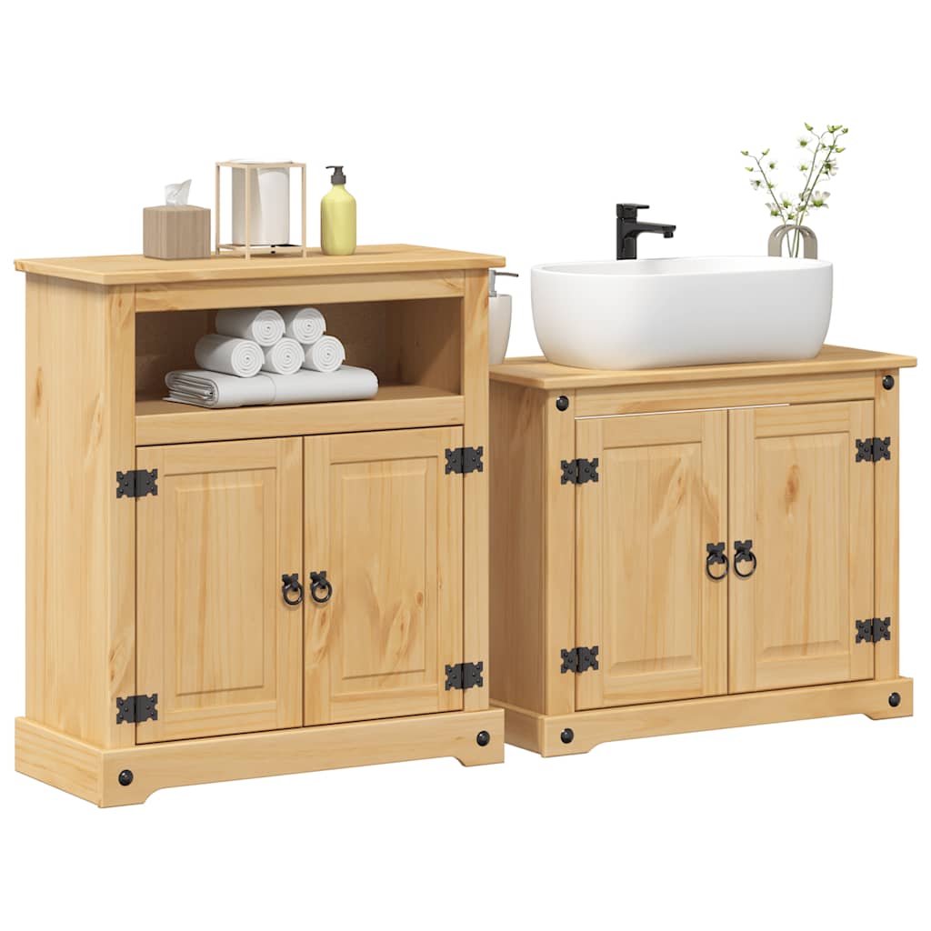 Set Mobili da Bagno 2 pz Corona in Legno Massello di Pino