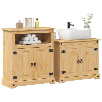 Set Mobili da Bagno 2 pz Corona in Legno Massello di Pino