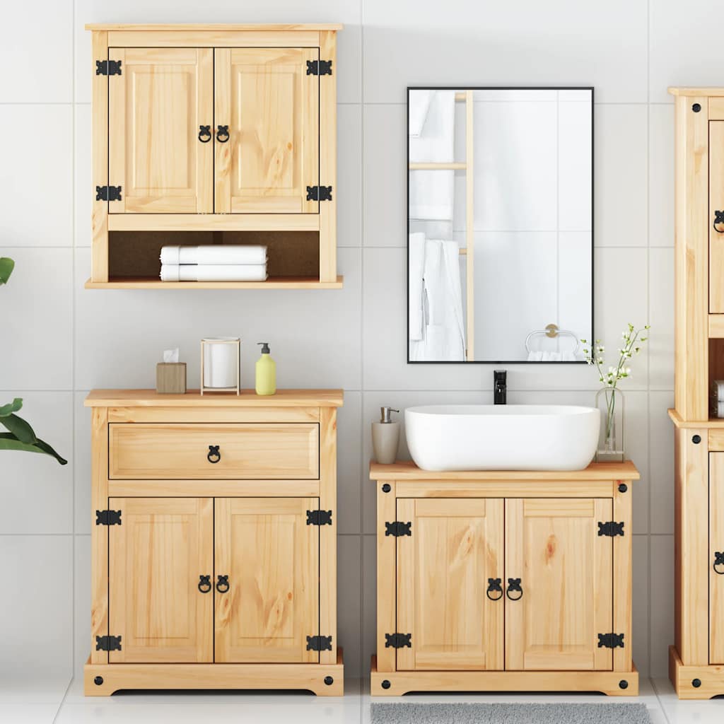 Set Mobili da Bagno 3 pz Corona in Legno Massello di Pino