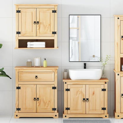 Set Mobili da Bagno 3 pz Corona in Legno Massello di Pino