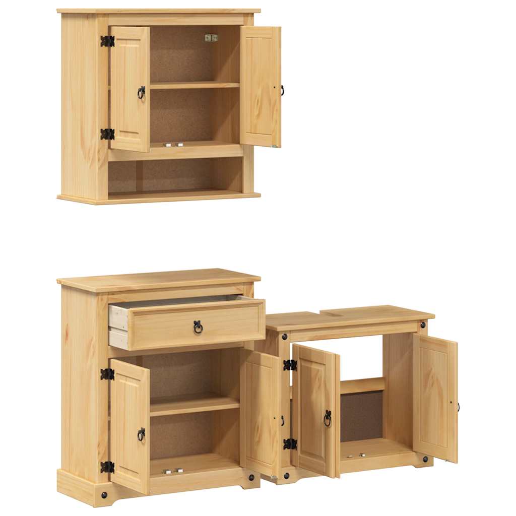 Set Mobili da Bagno 3 pz Corona in Legno Massello di Pino