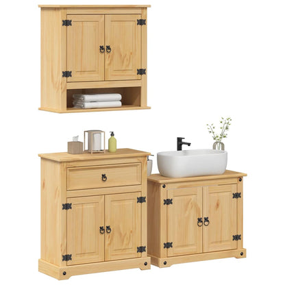 Set Mobili da Bagno 3 pz Corona in Legno Massello di Pino