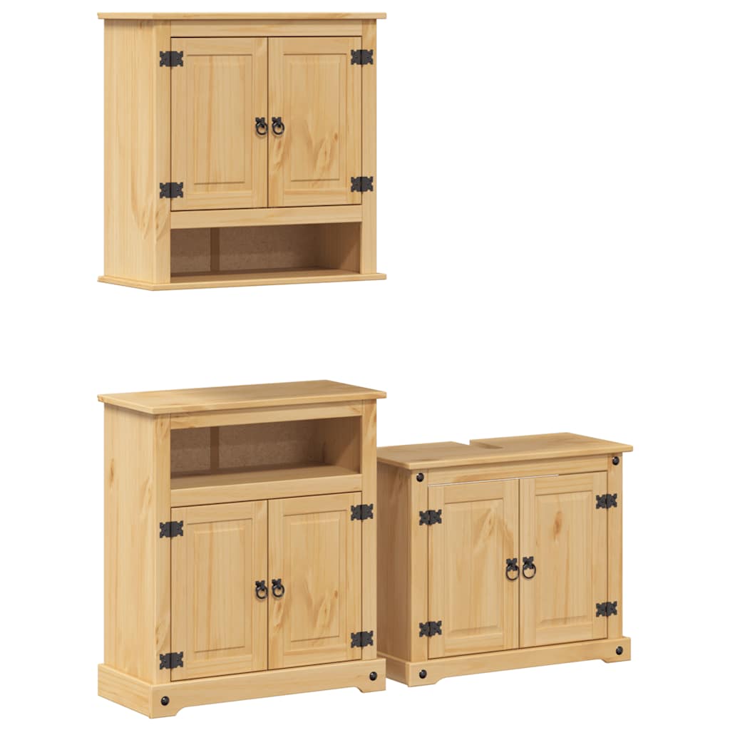 Set Mobili da Bagno 3 pz Corona in Legno Massello di Pino