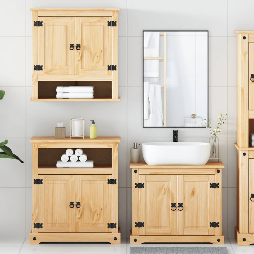 Set Mobili da Bagno 3 pz Corona in Legno Massello di Pino