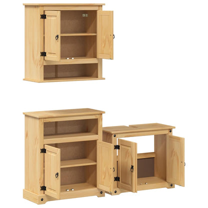 Set Mobili da Bagno 3 pz Corona in Legno Massello di Pino