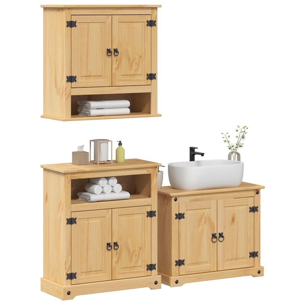 Set Mobili da Bagno 3 pz Corona in Legno Massello di Pino