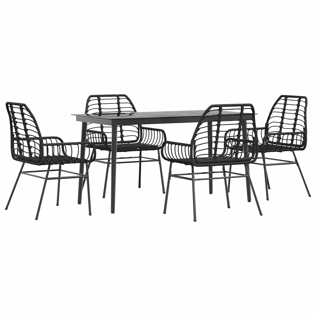 Set Mobili da Pranzo per Giardino 5 pz Nero Polyrattan Vetro