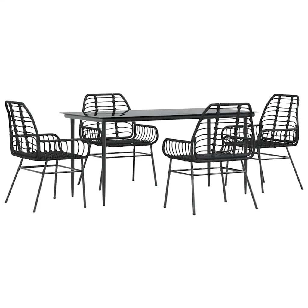 Set Mobili da Pranzo per Giardino 5 pz Nero Polyrattan Vetro