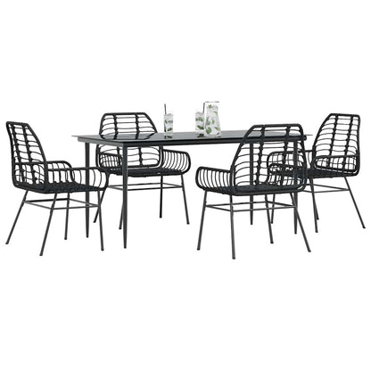 Set Mobili da Pranzo per Giardino 5 pz Nero Polyrattan Vetro