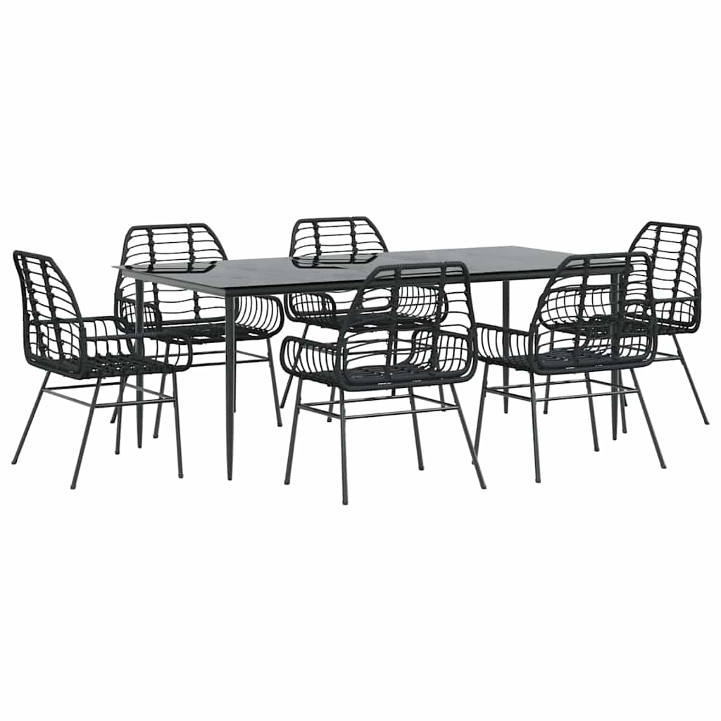 Set Pranzo da Giardino 7 pz Nero Polyrattan Vetro