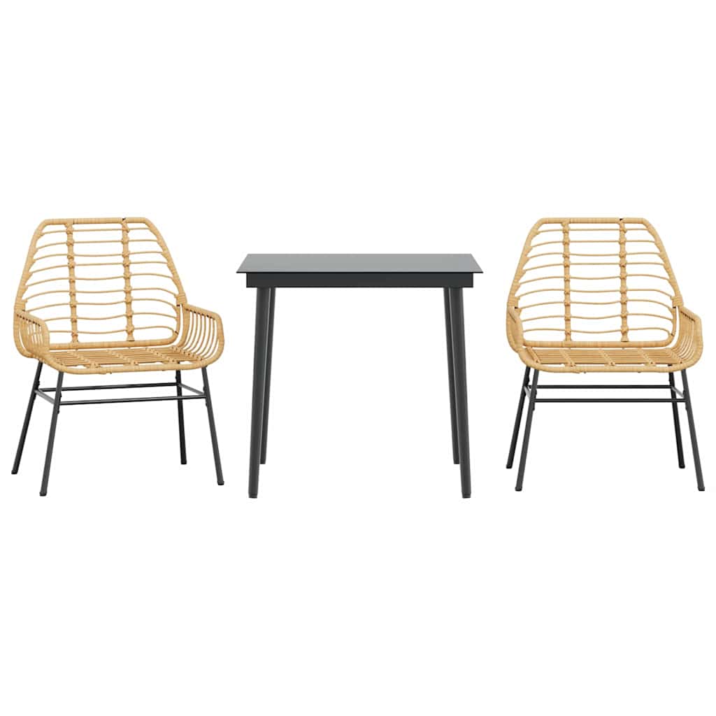 Set da Pranzo da Giardino 3 pz Marrone in Polyrattan Vetro