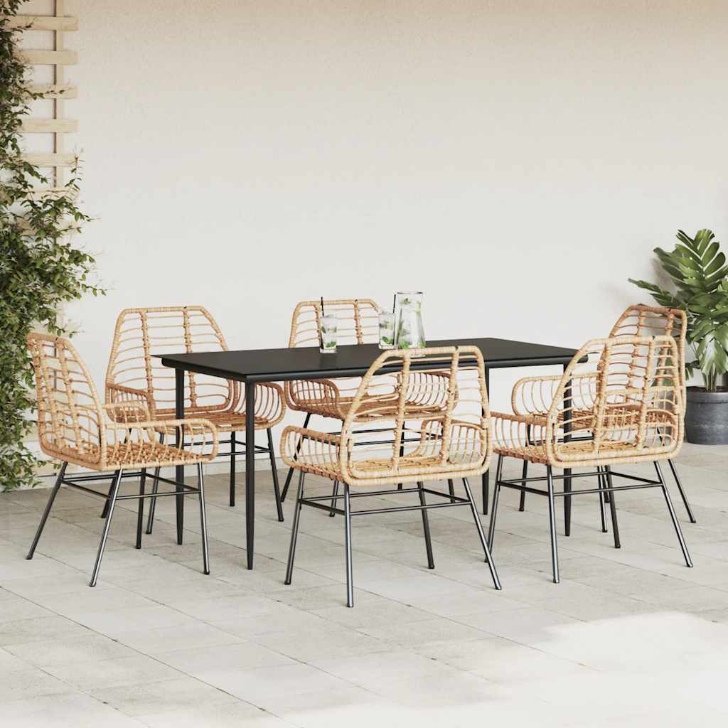 Set Pranzo da Giardino 7pz Marrone Polyrattan Vetro