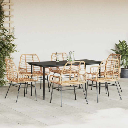 Set Pranzo da Giardino 7pz Marrone Polyrattan Vetro