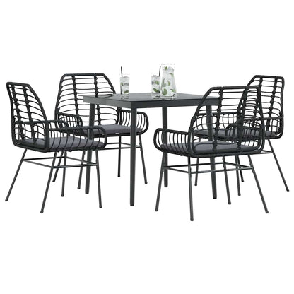 Set da Pranzo da Giardino con Cuscini 5 pz Polyrattan Vetro