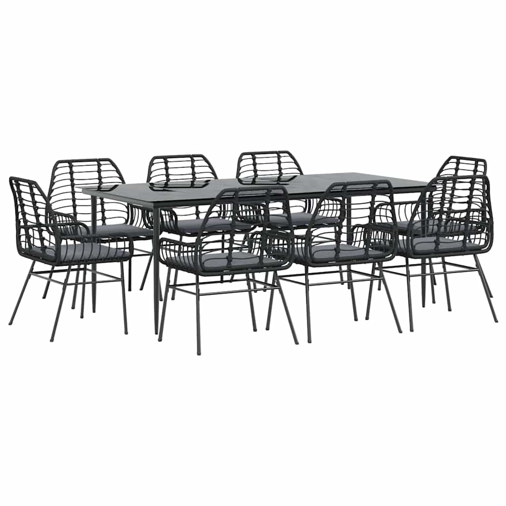 Set da Pranzo da Giardino 9 pz con Cuscini Polyrattan Vetro