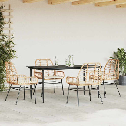 Set da Pranzo da Giardino 5pz con Cuscini Polyrattan Vetro