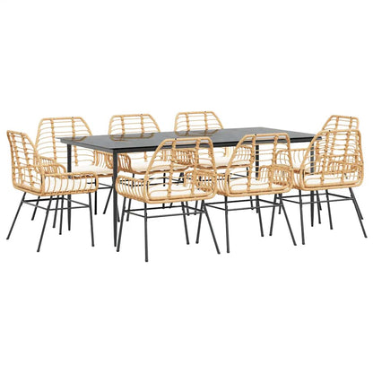 Set da Pranzo da Giardino 9 pz con Cuscini Polyrattan Vetro