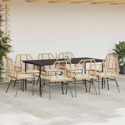 Set da Pranzo da Giardino 9 pz con Cuscini Polyrattan Vetro