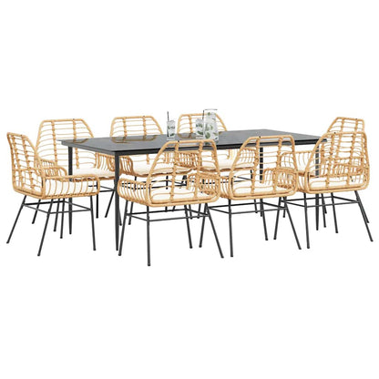 Set da Pranzo da Giardino 9 pz con Cuscini Polyrattan Vetro