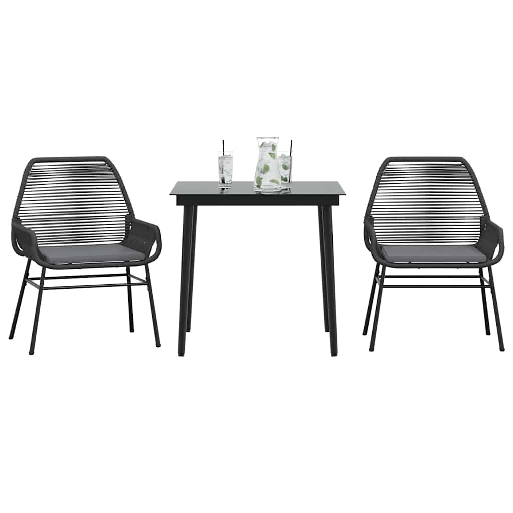 Set da Pranzo da Giardino 3 pz con Cuscini Polyrattan Vetro