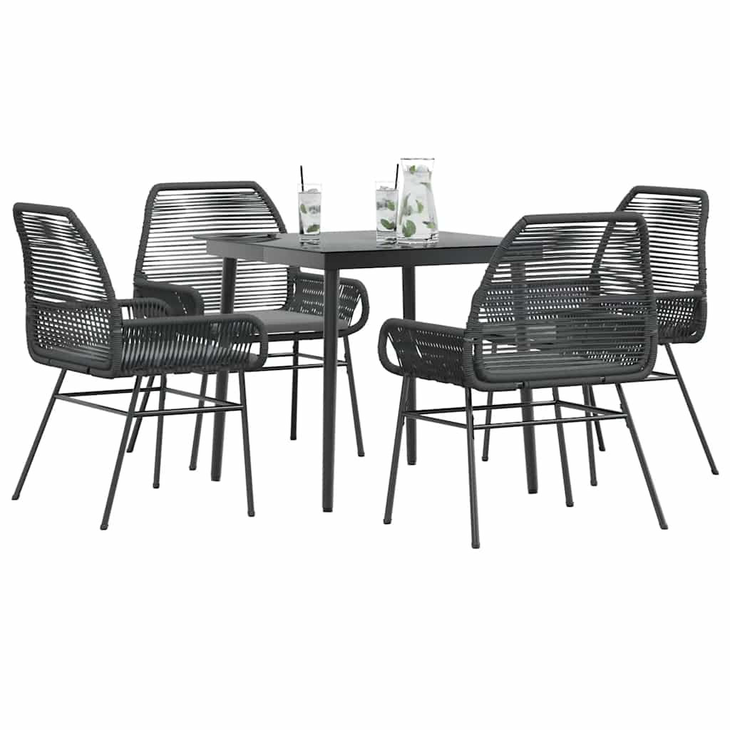 Set da Pranzo da Giardino con Cuscini 5 pz Polyrattan Vetro