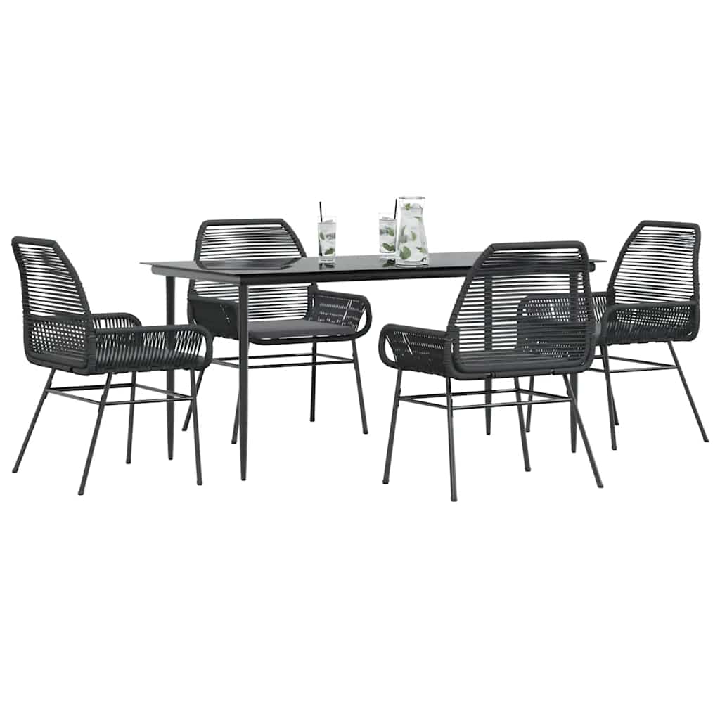 Set da Pranzo da Giardino con Cuscini 5 pz Polyrattan Vetro